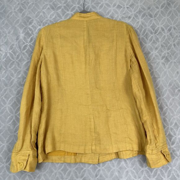 Eileen Fisher Organic Linen Doubleweave Utility Jacket Medium Marigold Yellow - Picture 8 of 13